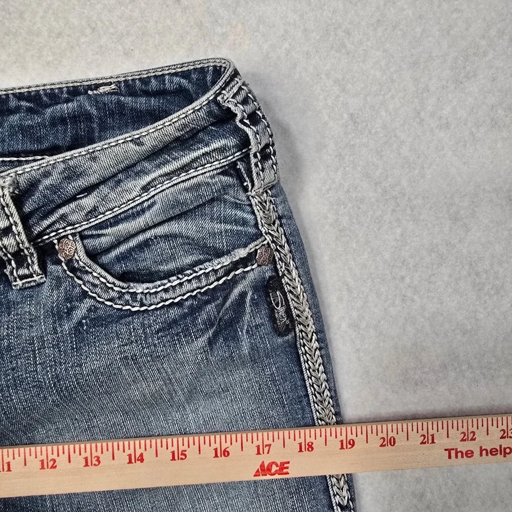 Silver Jeans Co Suki Mid Slim Bootcut Blue Denim Braided Seam W30 L33